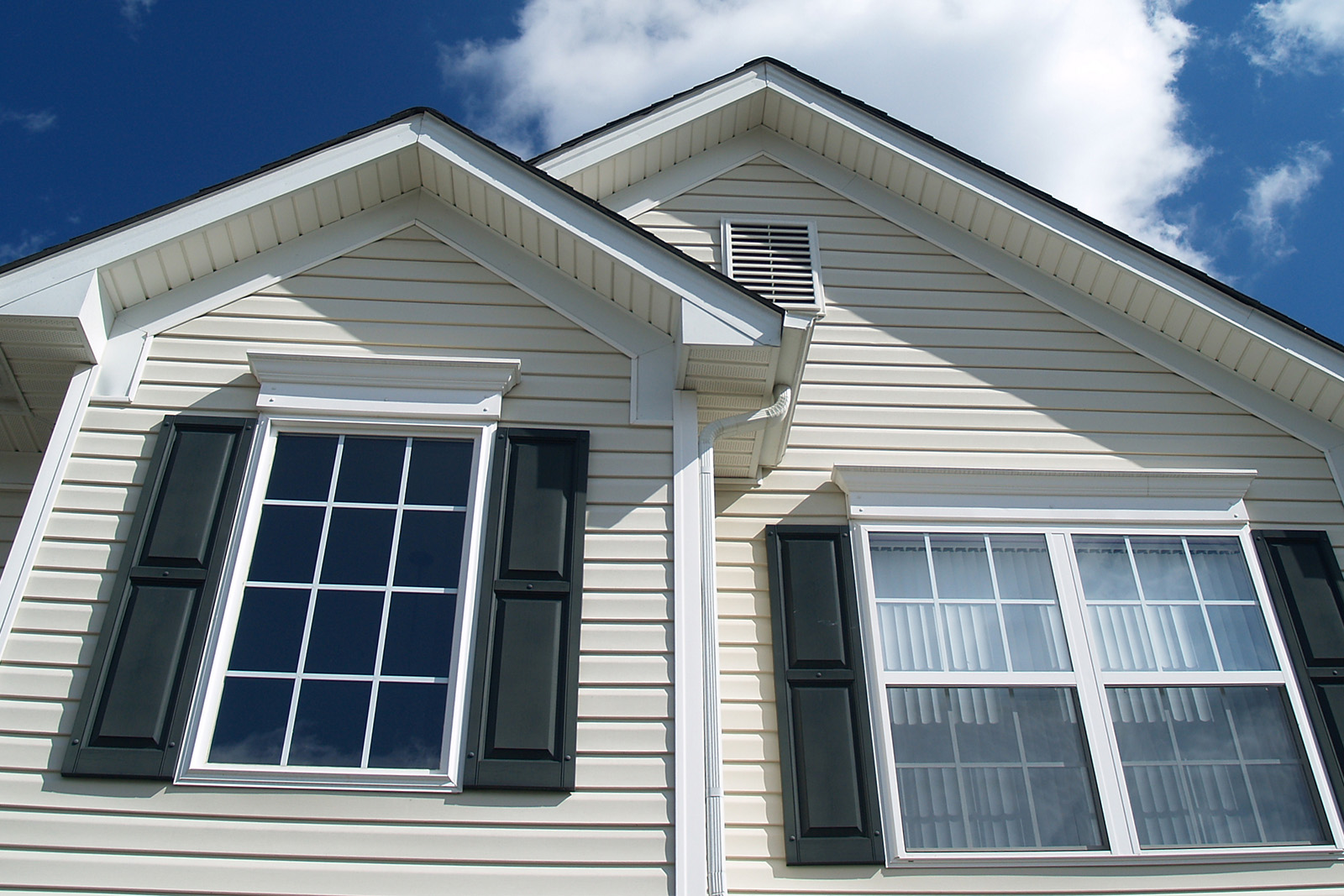 Outside of residential house showing paned windows