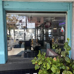 Broken window in commercial building