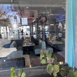 Broken window in commercial building